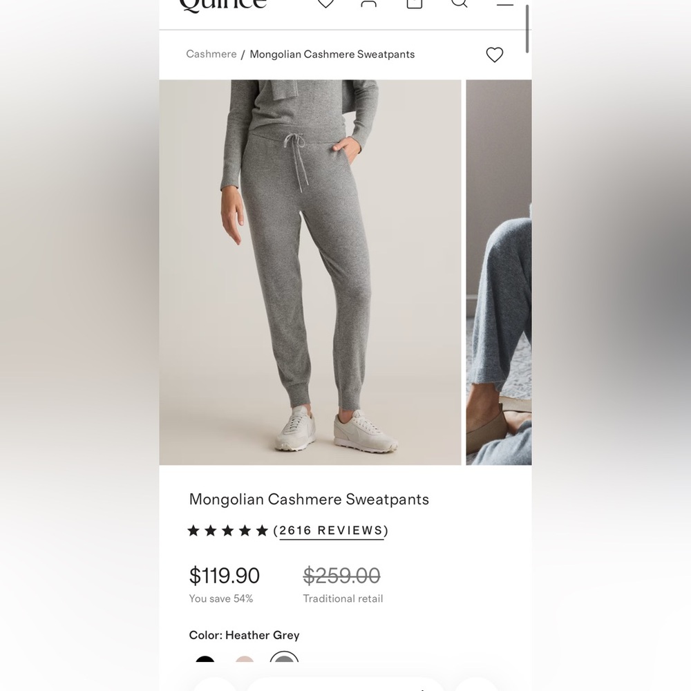 Quince Heather Grey 100% Cashmere Sweatpants